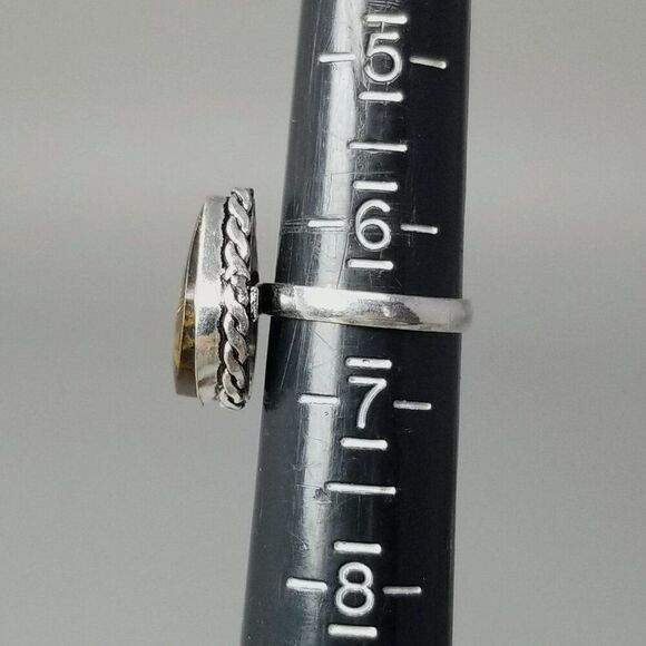 Vintage Tigers Eye Brown Stone Ring Bezel Set Silver Tone Band, Size 6.5, Estate - Picture 5 of 8